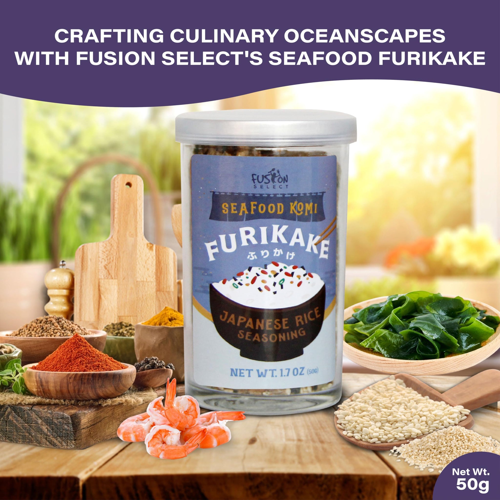 Fusion Select Furikake Rice Seasoning - Komi Furikake Seasoning Mix with Shrimp, Bonito Flakes - Japanese Spices Topper for Noodles, Onigiri, Salad
