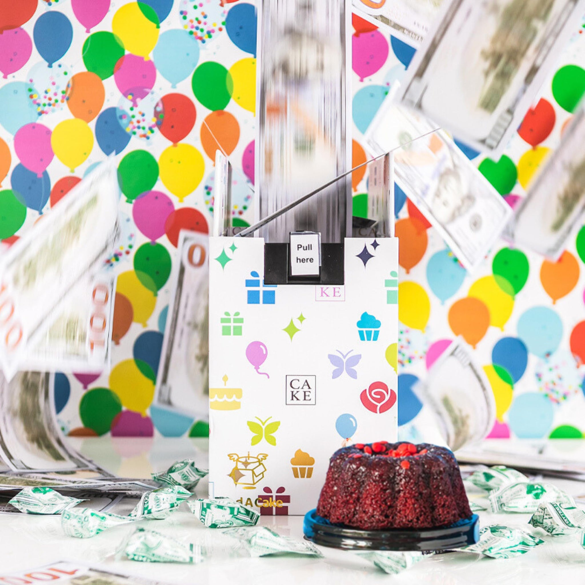Celebration Billionaire Explosion Cake Box by Send A Cake, Ready-to-Gift Surprise with Mini Bundt Cakes, Candies & Music - Fun Birthday & Party Gift