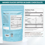 Premium All Natural Real Rich Dark Chocolate Dipped Tropical Mango Dried Fruit Slices 7oz Non GMO, No Added Colors Healthy Snacks Resealable Bag
