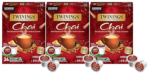 Twinings Chai Black Tea K-Cup Pods for Keurig Brewers, 72 Count - Bold & Spiced Blend with Cinnamon, Cardamom, Clove & Ginger - Caffeinated