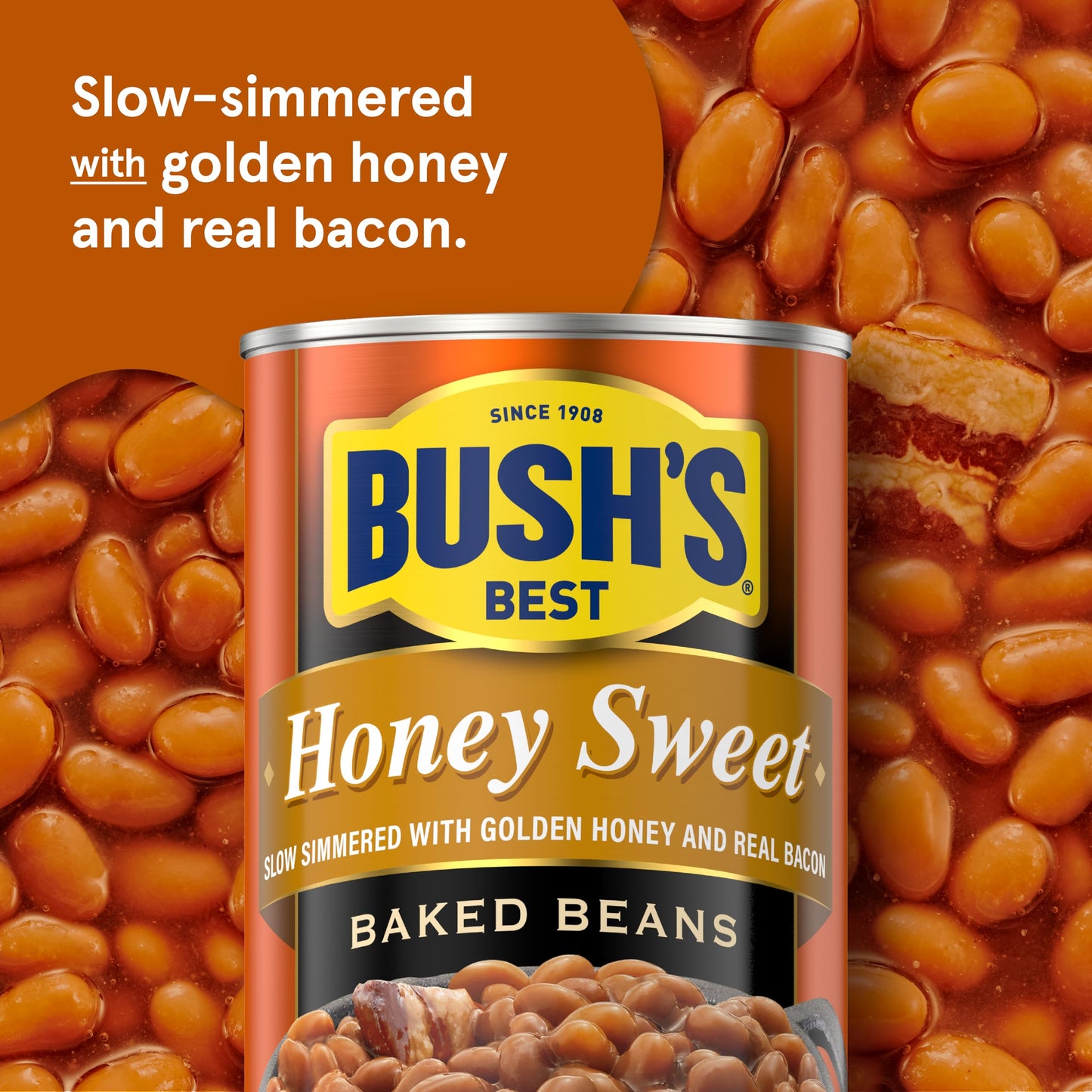 Bush's Canned Honey Sweet Baked Beans (Pack of 1), Protein, Good Source of Fiber, Low Fat, Gluten Free, 28 oz