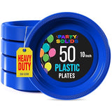 Exquisite Party Solids Dark Blue Plastic Plates For Party Supplies 10" Dark Blue Disposable Plates Heavy Duty 50 Pcs Plastic Dinnerware Sets Heavy