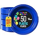 Exquisite Party Solids Dark Blue Plastic Plates For Party Supplies 10" Dark Blue Disposable Plates Heavy Duty 50 Pcs Plastic Dinnerware Sets Heavy