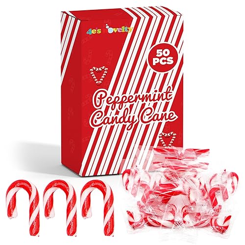 4E's Novelty 50 Pack Mini Candy Canes Bulk - Individually Wrapped, 2-Inch Mini Candy Canes, Classic Peppermint Flavor, for Christmas Treats