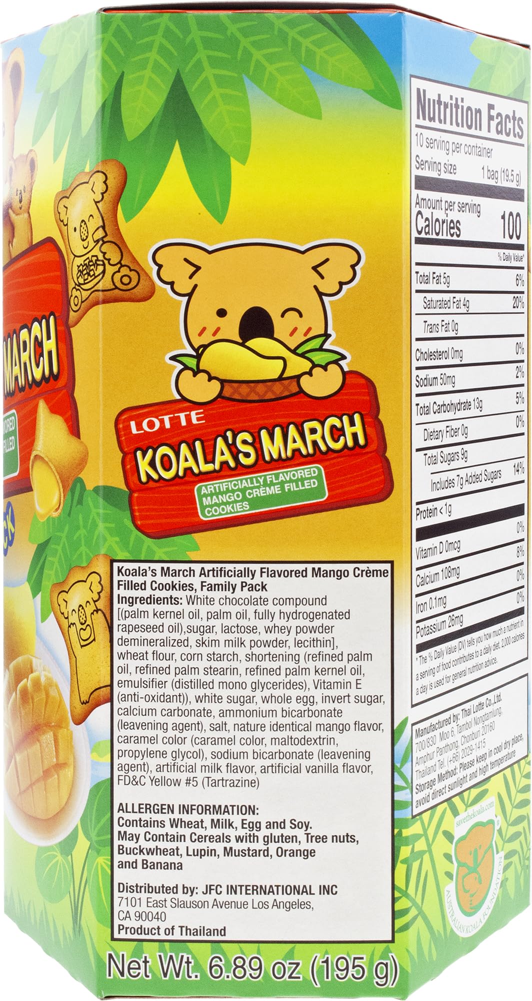 Lotte Koala's March Cookie with Mango Cream Family Size, 6.89 oz