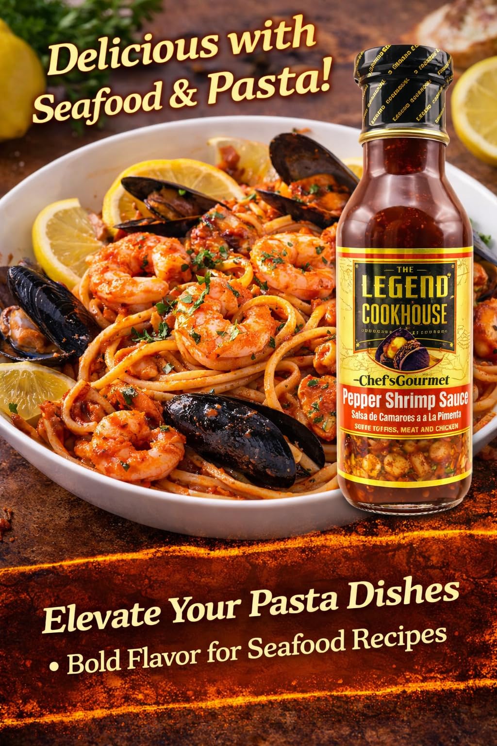 Legend Cookhouse Chef's Gourmet Pepper Shrimp Sauce, Bold Caribbean-Inspired Cooking Sauce for Shrimp, Fish, Meat & Chicken, Savory Pepper Sauce