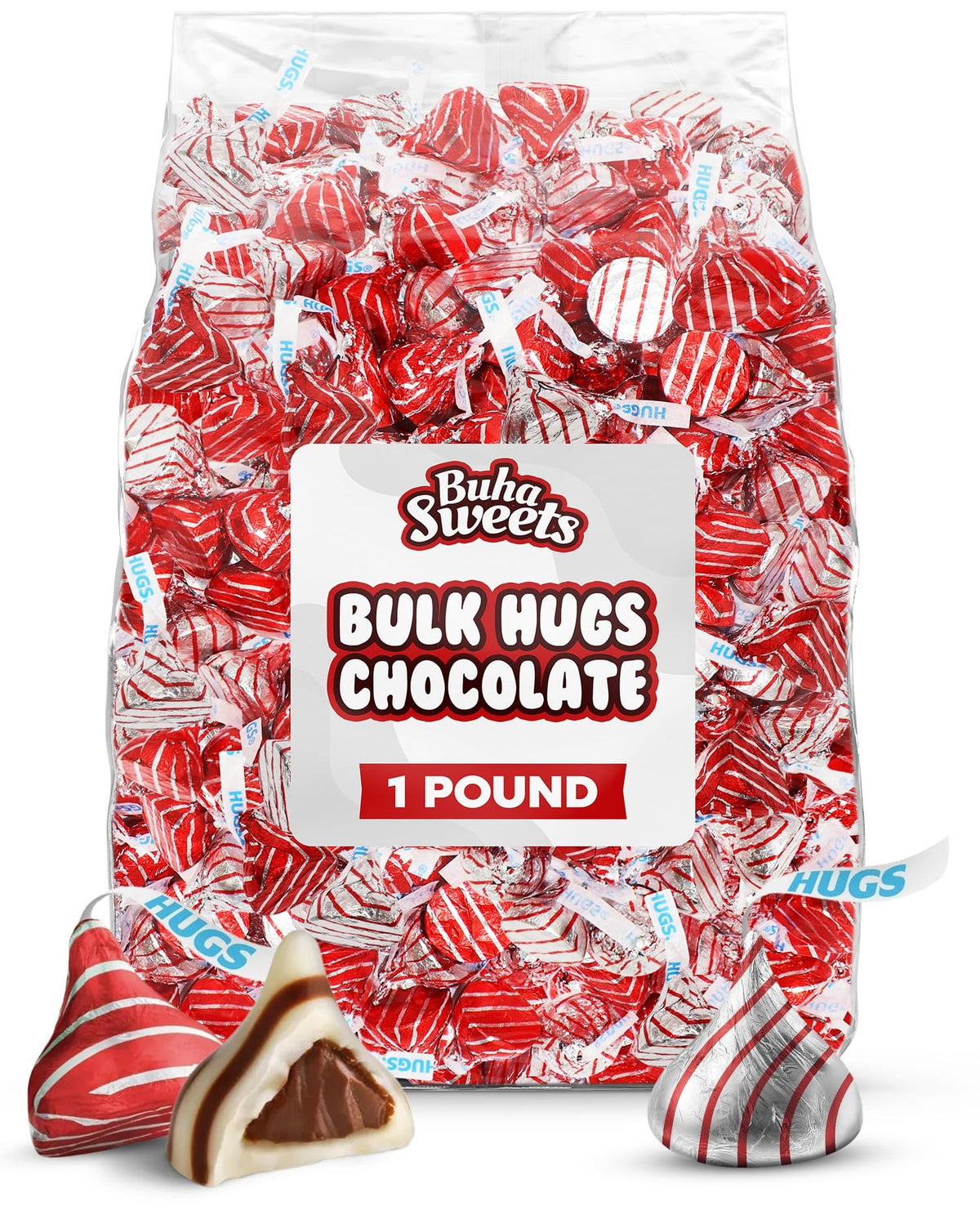 Bulk Milk Chocolate Hugs Candy Bulk - 1 Pound Bag Individually Wrapped Milk Chocolate Swirled with White Creme for Baking, Parties, Candy Buffets