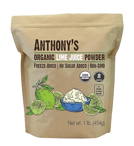 Anthony's Organic Lime Juice Powder, 1 lb, Freeze Dried, Unsweetened, Gluten Free, Non GMO