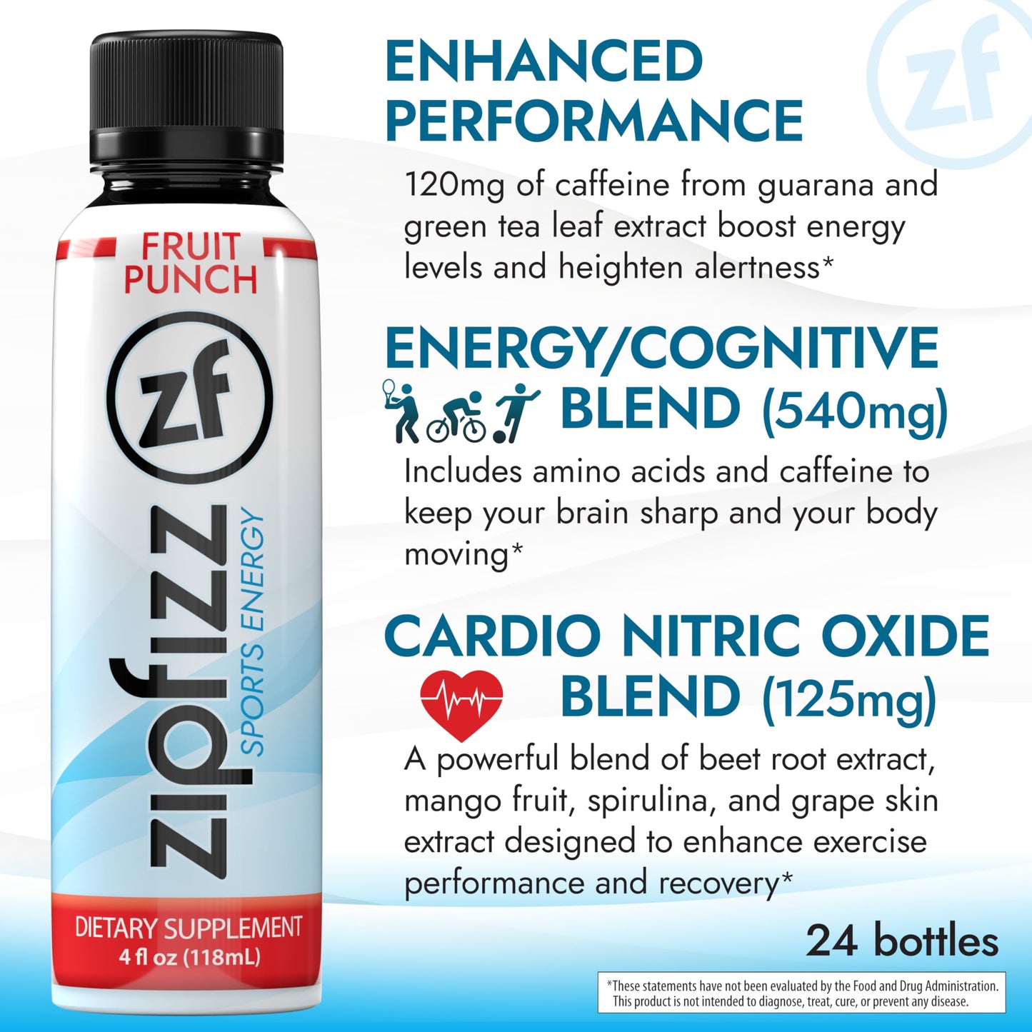 Zipfizz Sport Energy Shot, Fruit Punch, 4oz, Hydration, B12, Nitric Oxide Blend, (24 Count)