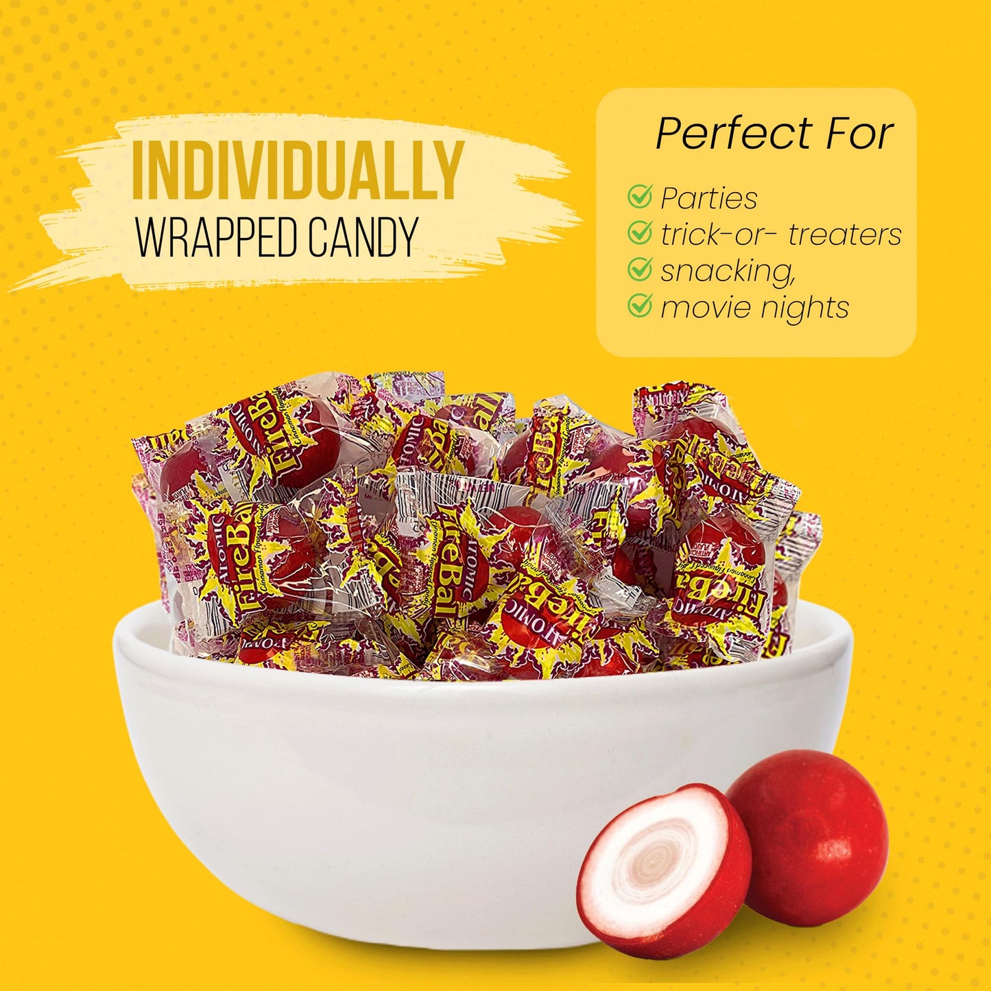 Atomic Fireball jawbreaker Cinnamon Hard Candy, Individually Wrapped, 1 lb