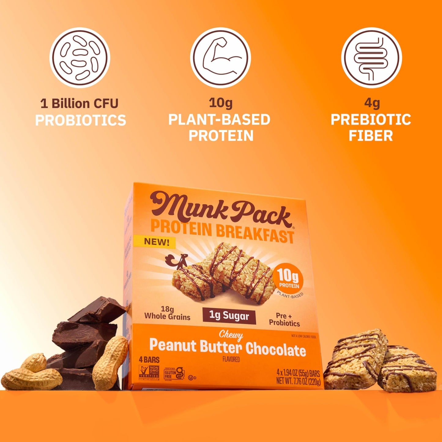 Munk Pack Variety Pack Probiotic Protein Bars | 10g Plant Protein, 1g Sugar, 6g Fiber |Diabetic-Friendly Ideal Breakfast Bars - On-the-Go Snacks