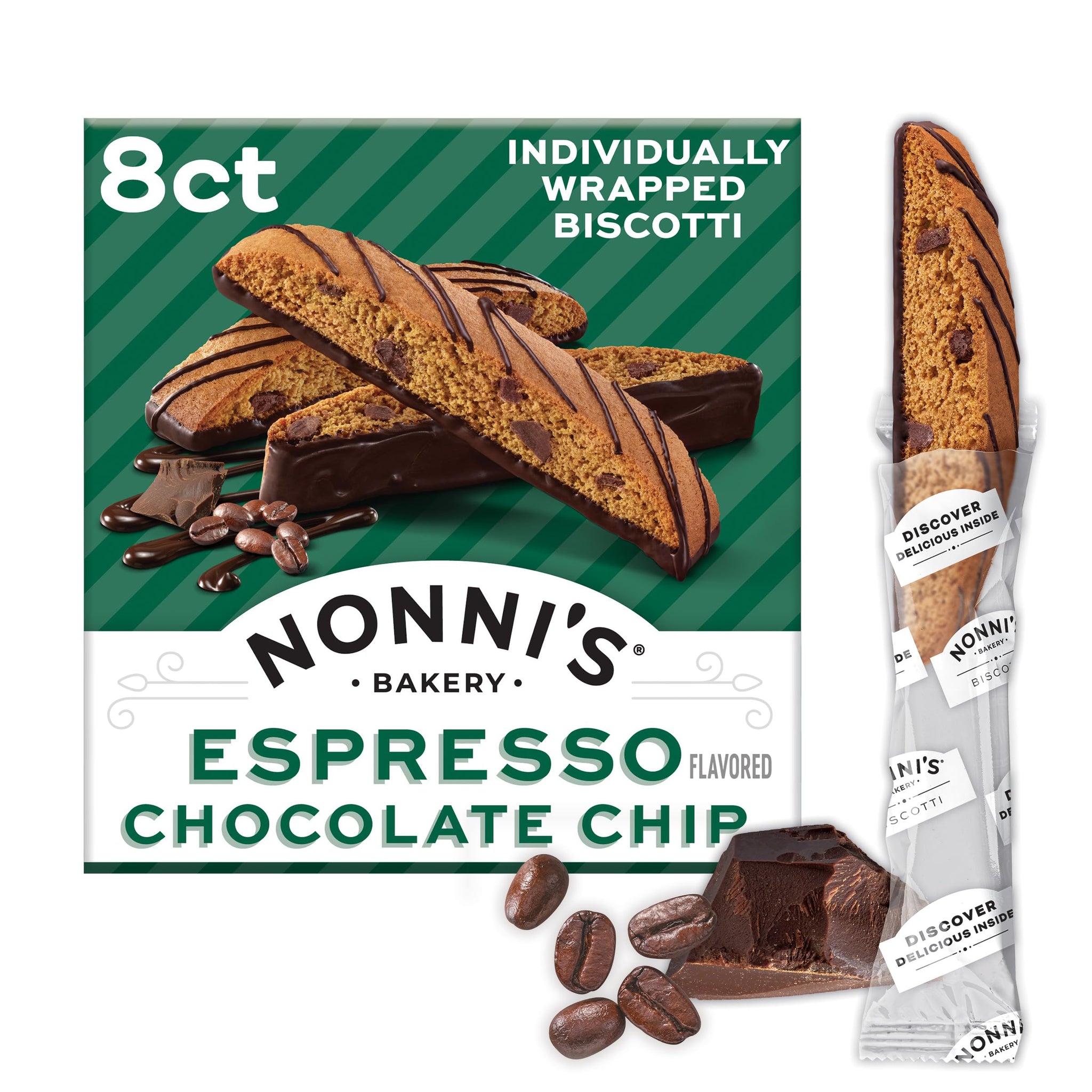 Nonni's Espresso Chocolate Chip Biscotti Cookies - Espresso Chocolate Chip Cookies - Biscotti Italian Cookies w/Dark Chocolate - Italian Biscotti