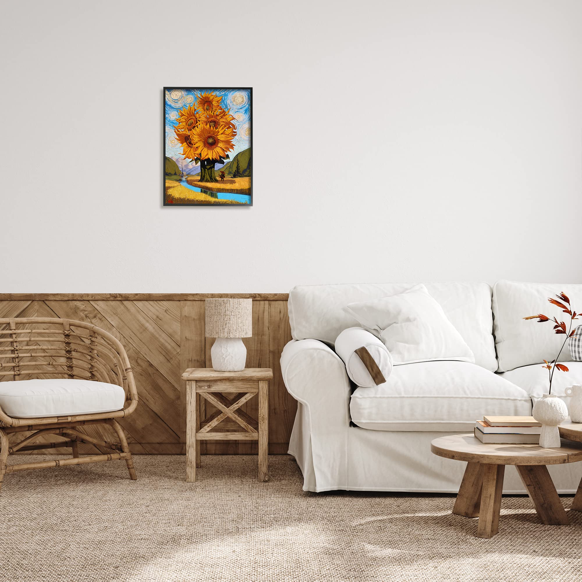 Stupell Industries Giant Sunflower Stalk Country Side Landscape Spiral Sky Framed Wall Art, Design by Thomas Fluharty