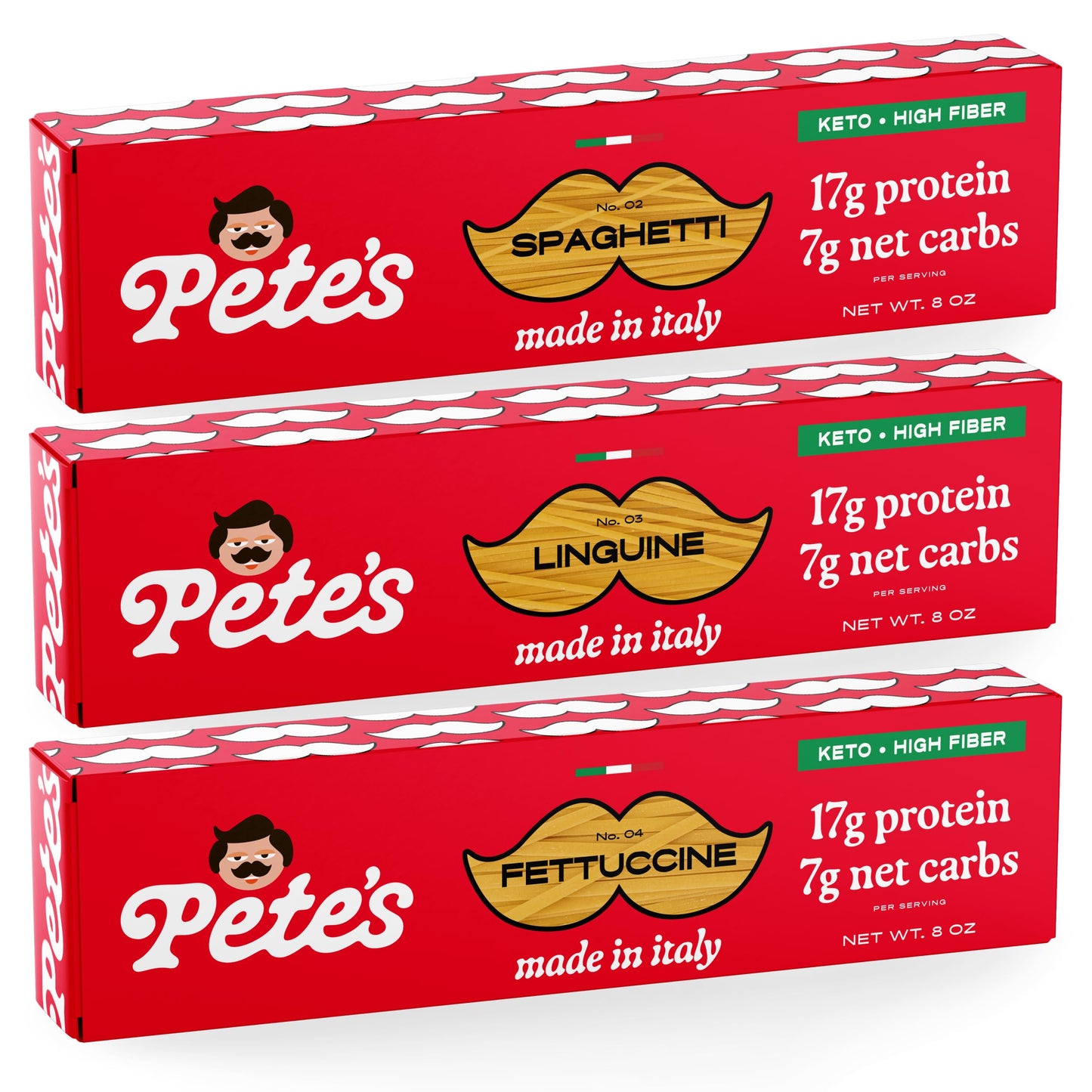 Low Carb, Protein Pasta Variety | Spaghetti, Fettuccine, Linguine with 17g Protein, 7g Carbs | Healthy, Keto Pasta Made in Italy | 3-Pack, 8oz