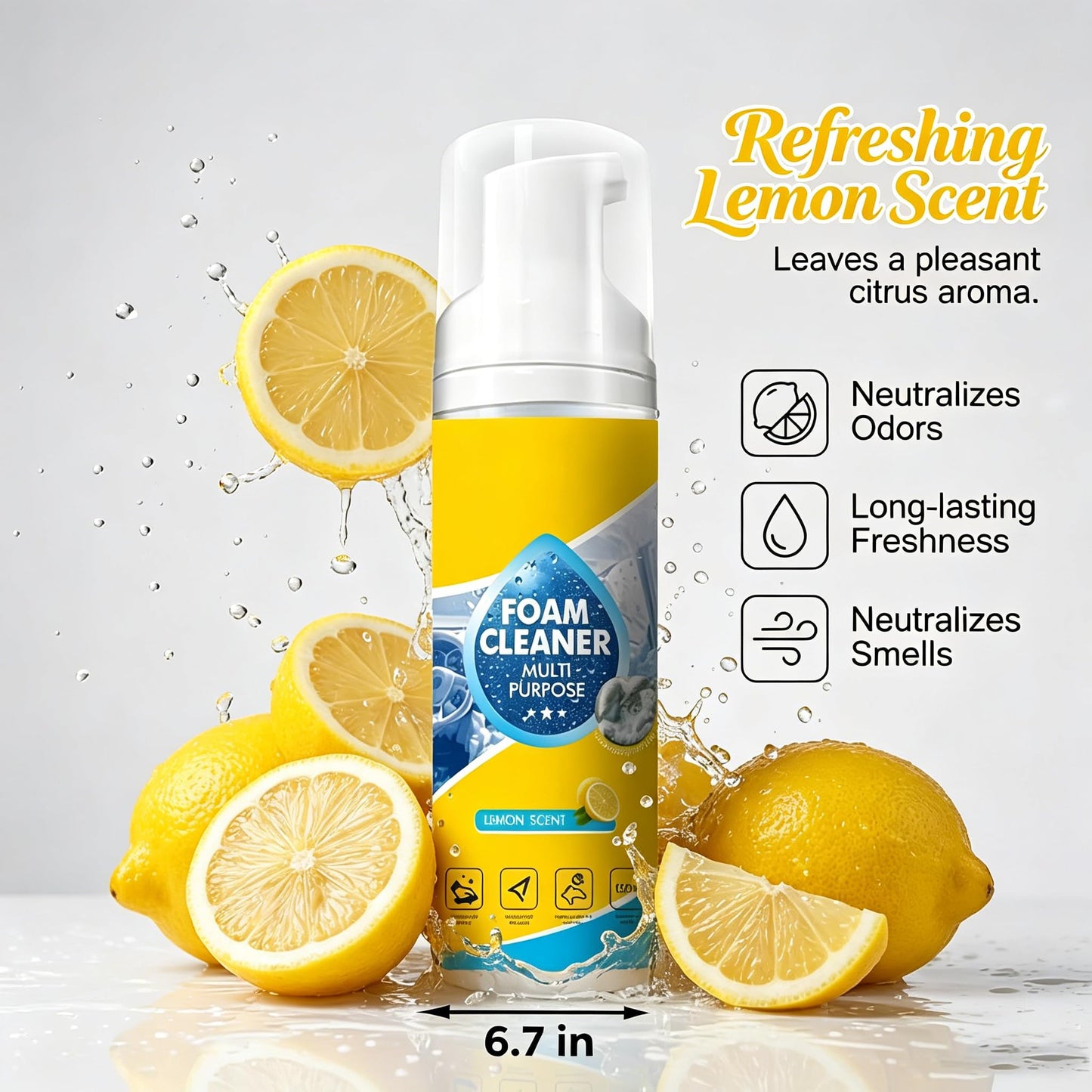 Benicabaly 4-in-1 Multi Enzyme Foam Cleaner Lemon Scent, No Rinse All Purpose Stain Remover, Car Interior Cleaner for Seat Upholstery Sofa Kitchen