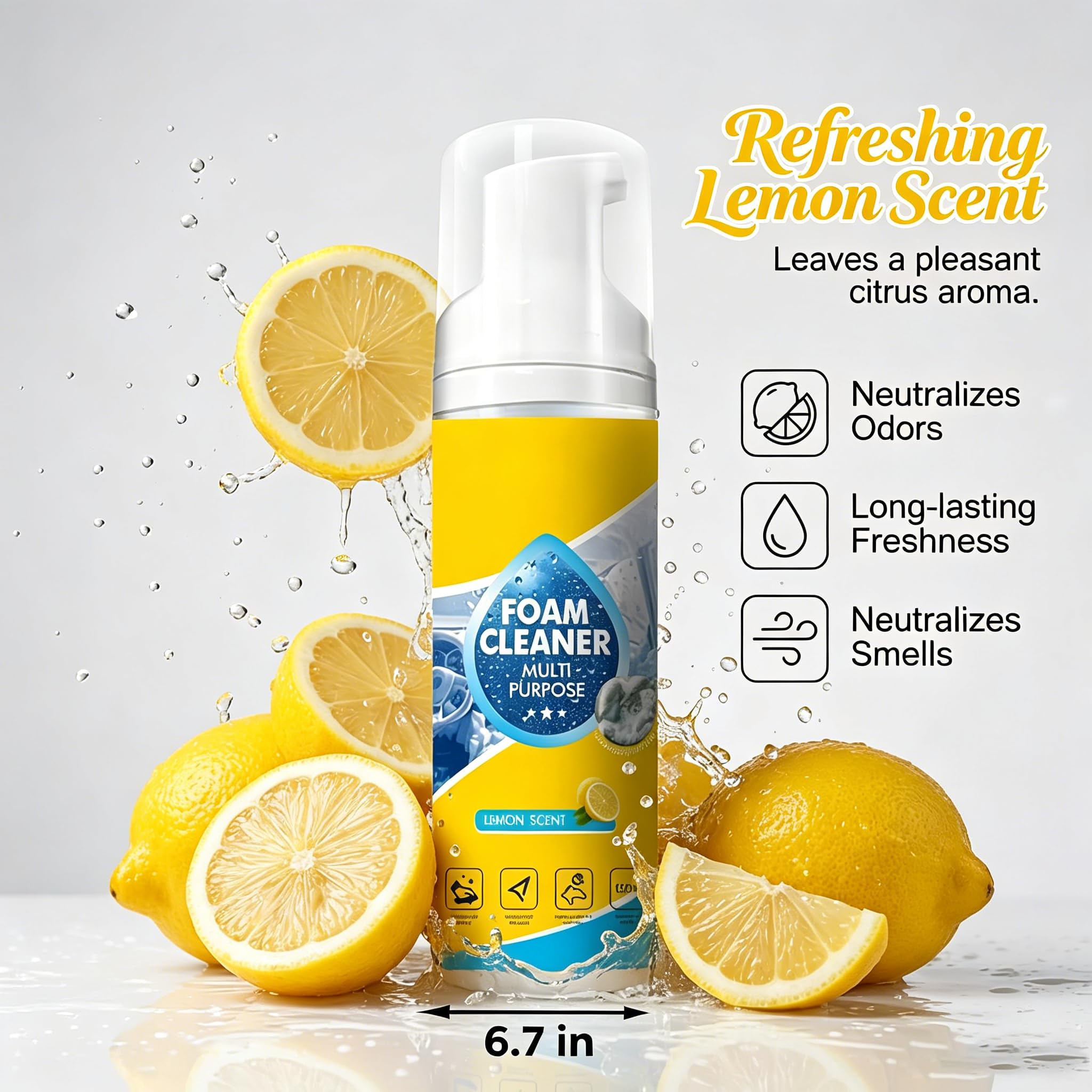 Benicabaly 4-in-1 Multi Enzyme Foam Cleaner Lemon Scent, No Rinse All Purpose Stain Remover, Car Interior Cleaner for Seat Upholstery Sofa Kitchen