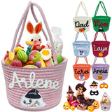 Personalized Halloween Basket, Trick or Treat Bags with Name for Kids Boys Girls Custom Woven Candy Bucket Pumpkin Gifts