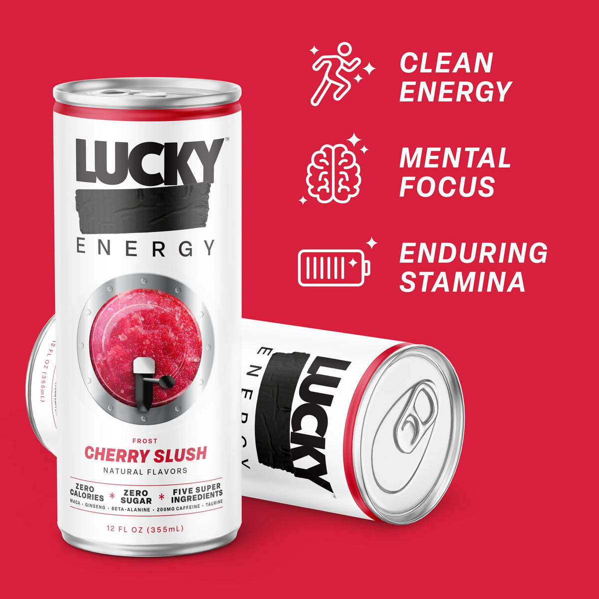 Lucky Energy Drink Cherry Slush, Zero Calories, 200mg Caffeine, 12 Pack