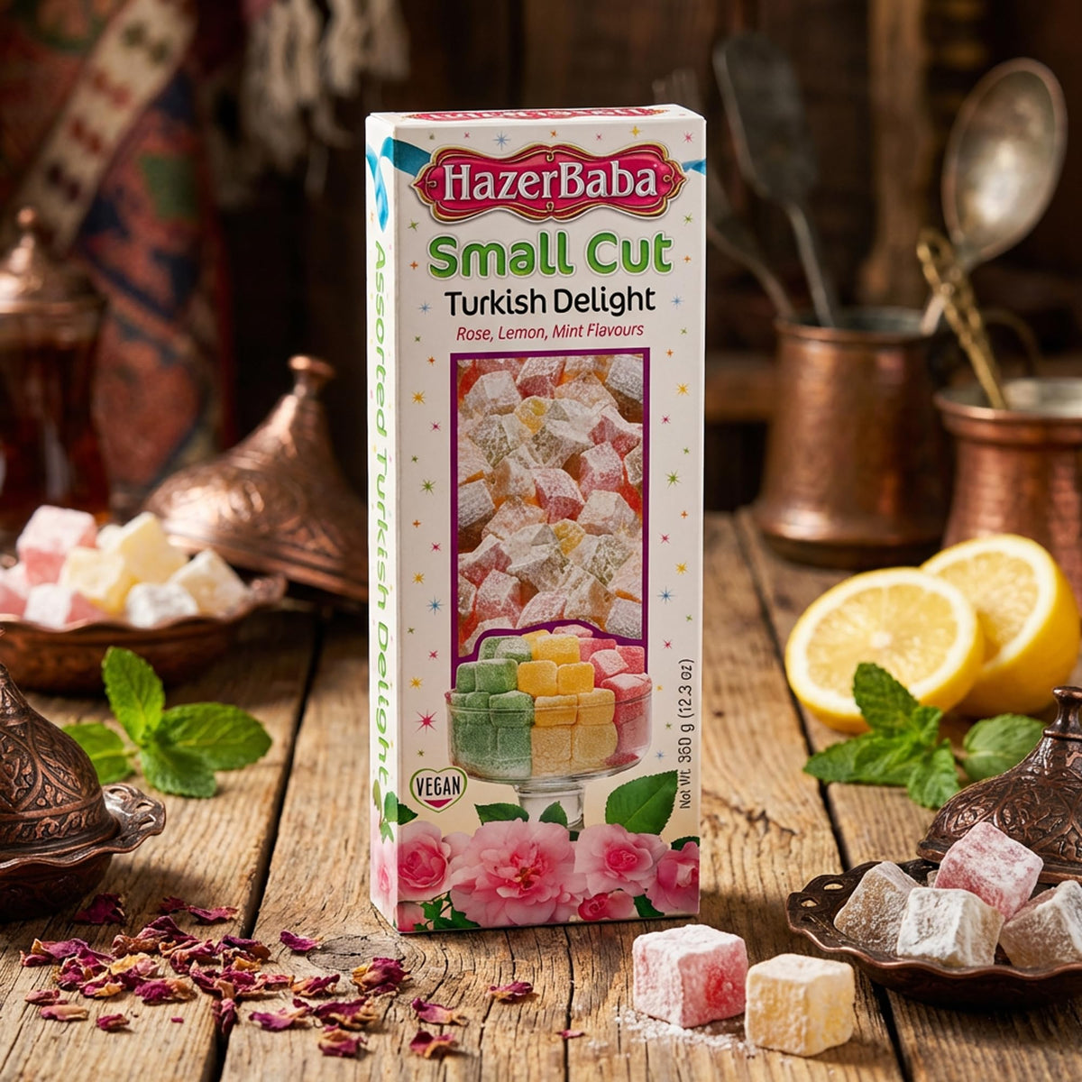 HazerBaba Turkish Delight Candy, Rose, Lemon & Mint, 12.25oz (Pack of 1)