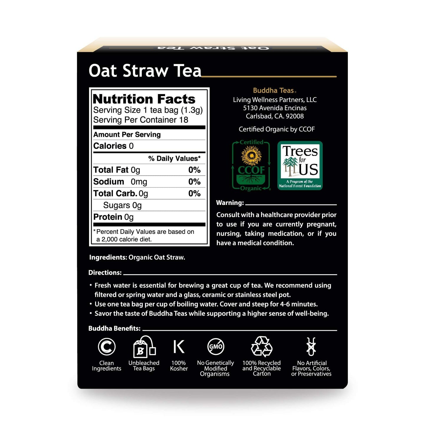 Buddha Teas - Organic Oat Straw Tea - Herbal Tea - For Health & Wellbeing - With Antioxidants & Minerals - Clean Ingredients - Caffeine Free - OU