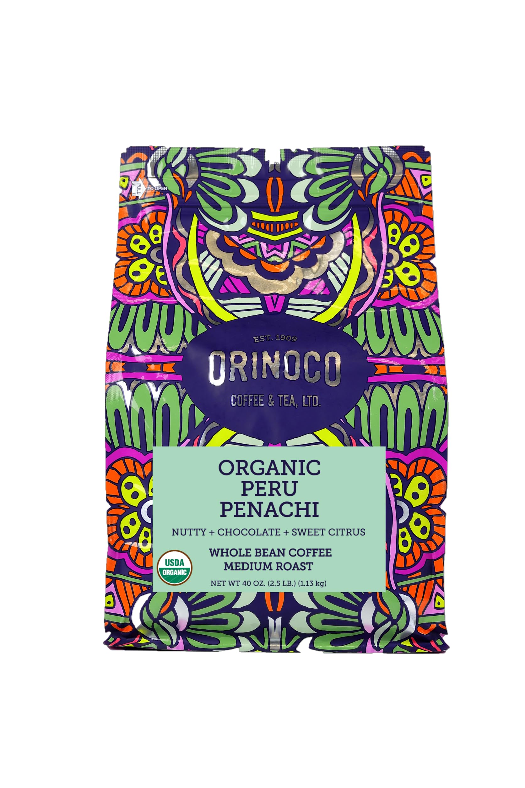 Orinoco Organic Peru 2.5lb bag, Medium Roast, Whole Bean Coffee, 100% Organic Arabica beans