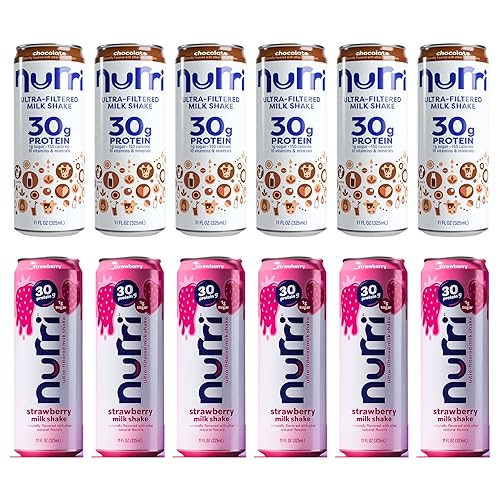 Nurri Ultra-Filtered Protein Shakes (12 Pack) - 6 Chocolate & 6 Strawberry - 30g Protein, 150 Calories, Low Sugar - Lactose Free Ready to Drink