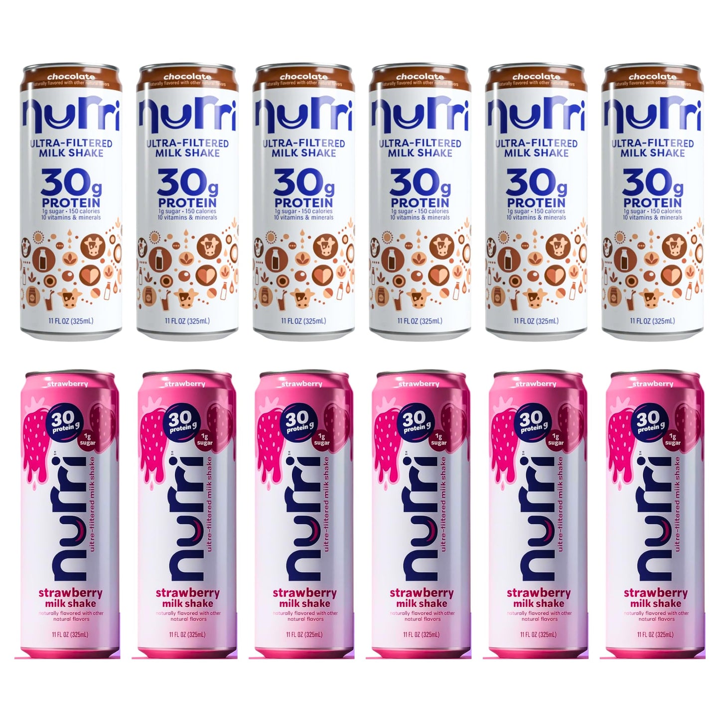 Nurri Ultra-Filtered Protein Shakes (12 Pack) - 6 Chocolate & 6 Strawberry - 30g Protein, 150 Calories, Low Sugar - Lactose Free Ready to Drink