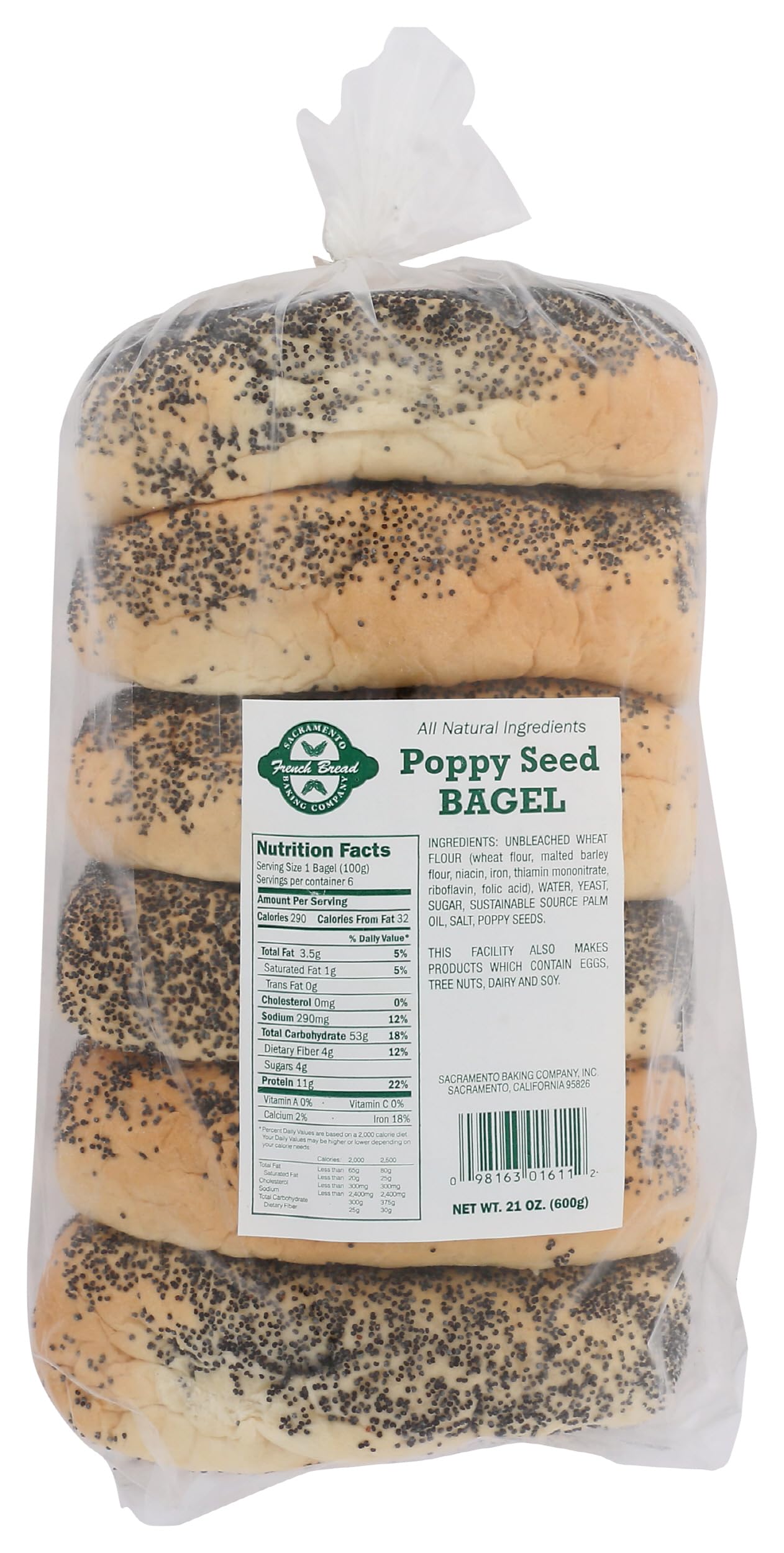 Sacramento Bakery Bagel Poppy 6 PK, 22 OZ