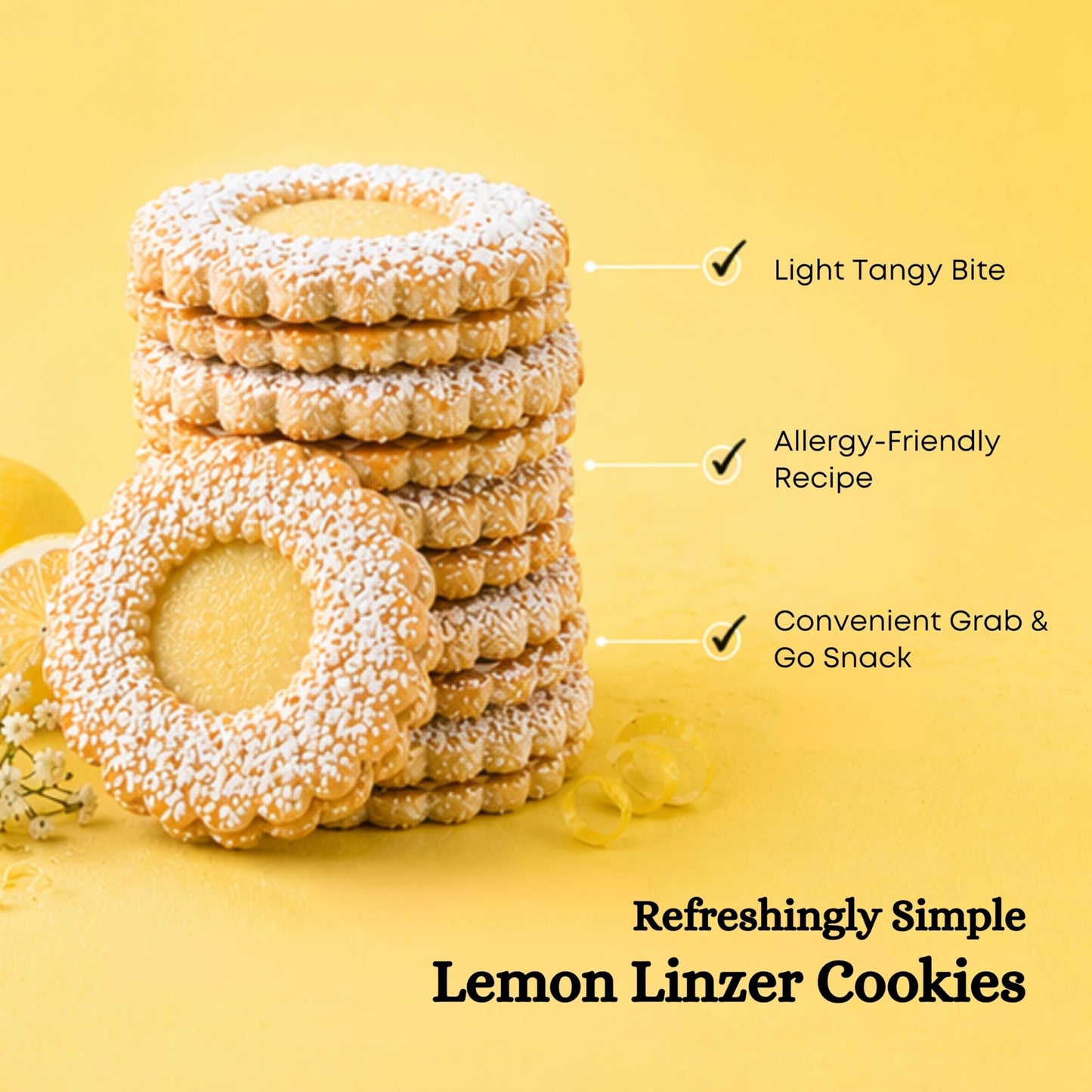 My Dad's Cookies Gluten Free Lemon Burst Cream Filled Linzer Sandwich Cookies with Powdered Sugar - Dairy-Free, Kosher, Nut-Free, Italian Style