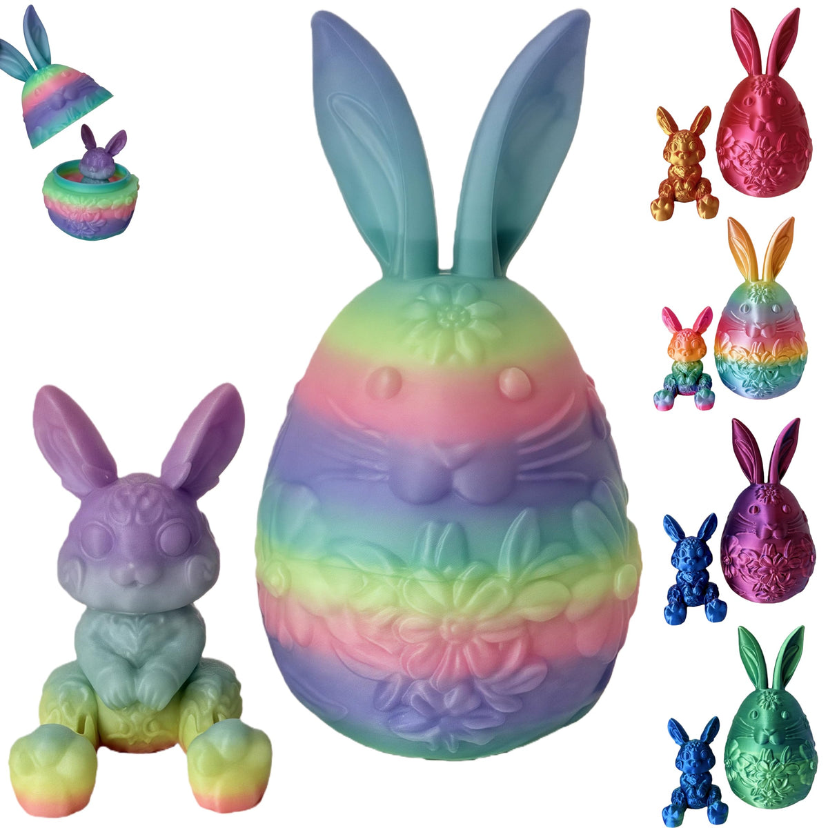 JimZePong 3D Printed Easter Eggs with Bunny Inside, Prefilled Easter Bunny Egg Alternative, 3D Printed Articulated Rabbit Surprise Egg for Easter