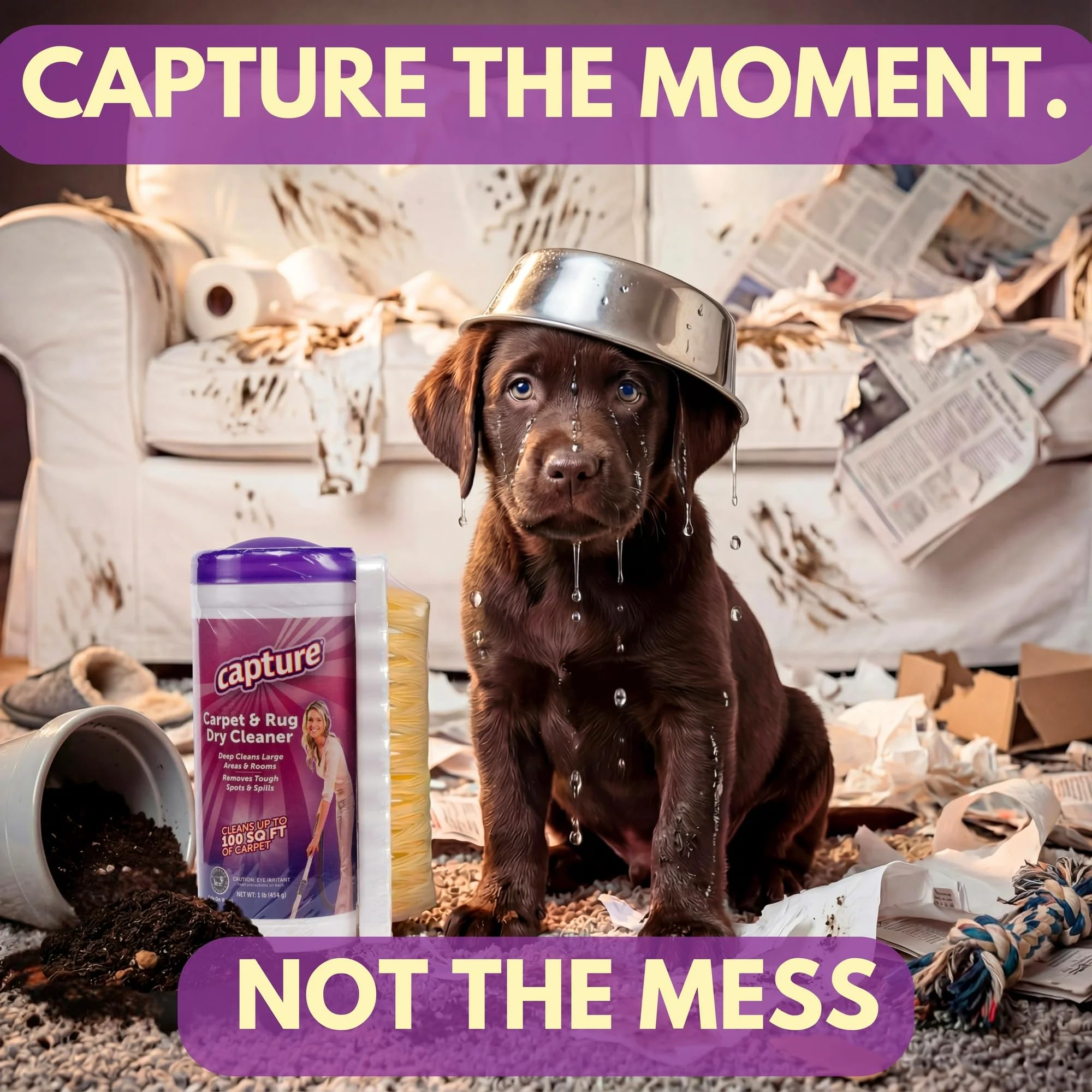 Capture Carpet & Rug Dry Cleaner w/Brush - Carpet Deodorizer & Freshener Powder - Spot & Stain Remover - Pet Odor Eliminator - Fresh Natural Scent