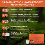 Lifeboost Cognition Decaf Mushroom Coffee Pods - Organic Low Acid Decaf K-Cups with Lion’s Mane & Chaga Adaptogens - Nootropic Coffee for Focus