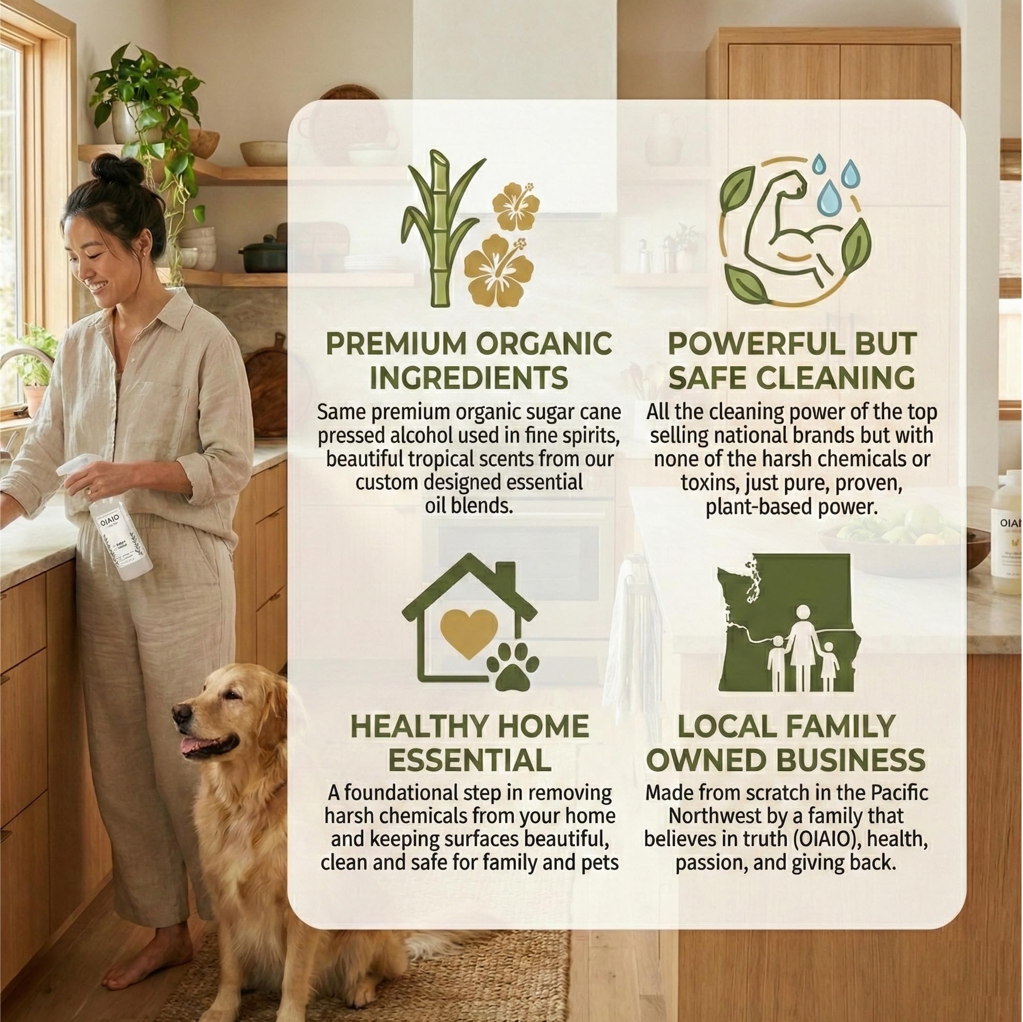 OIAIO Non-Toxic Stone & Quartz Cleaner - Natural Organic Ingredients that Truly Perform - 24oz - Light Coconut & Tea Tree Scent