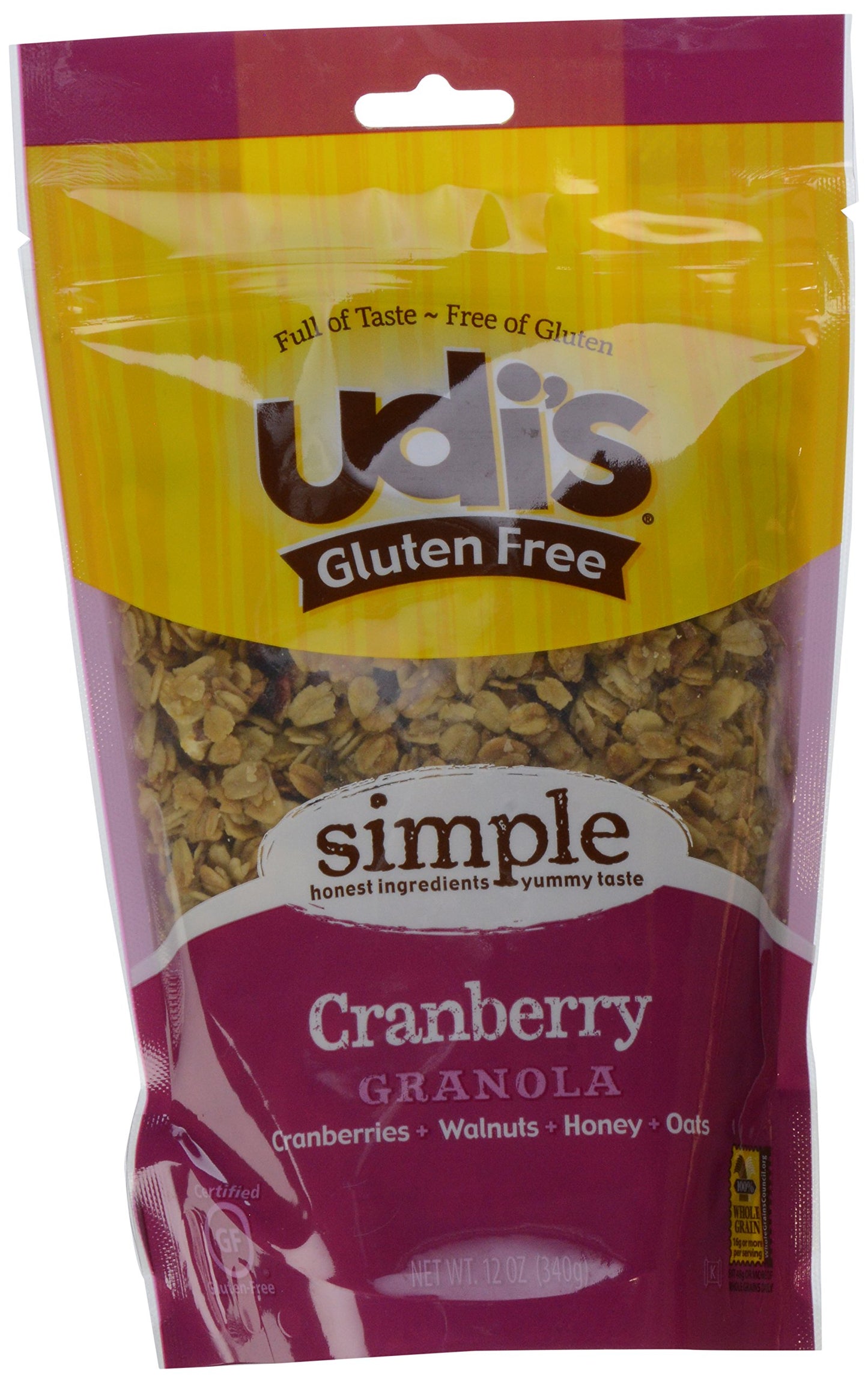 Udi's Gluten Free Granola, Cranberry, 12 oz Pouches (Pack of 3)