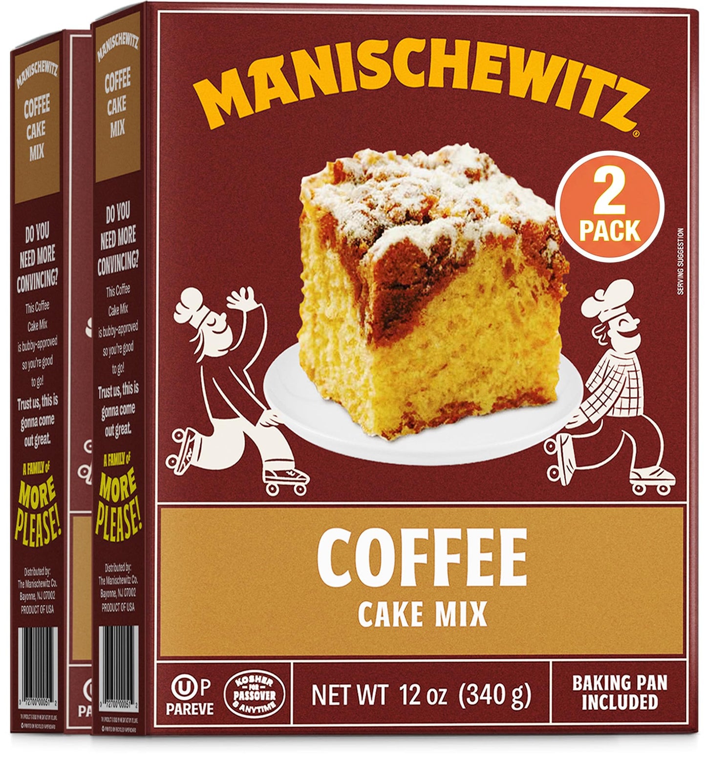 Manischewitz Coffee Cake Mix 12oz (2 Pack) | Kosher for Passover | Baking Pan Included | Dairy Free | Grain Free