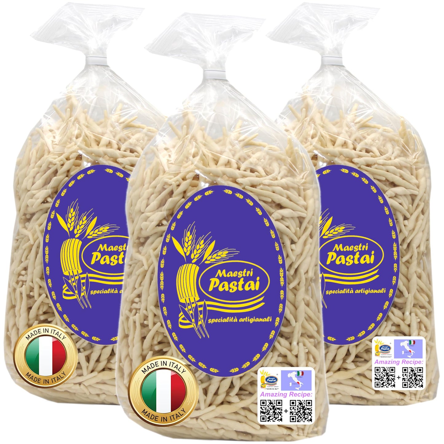 Maestri Pastai, Gourmet Trofie Italian Pasta (Ligurian Twisted Pasta), (Pack of 3), Special "Series 42", Premium Quality Imported from Mercato San