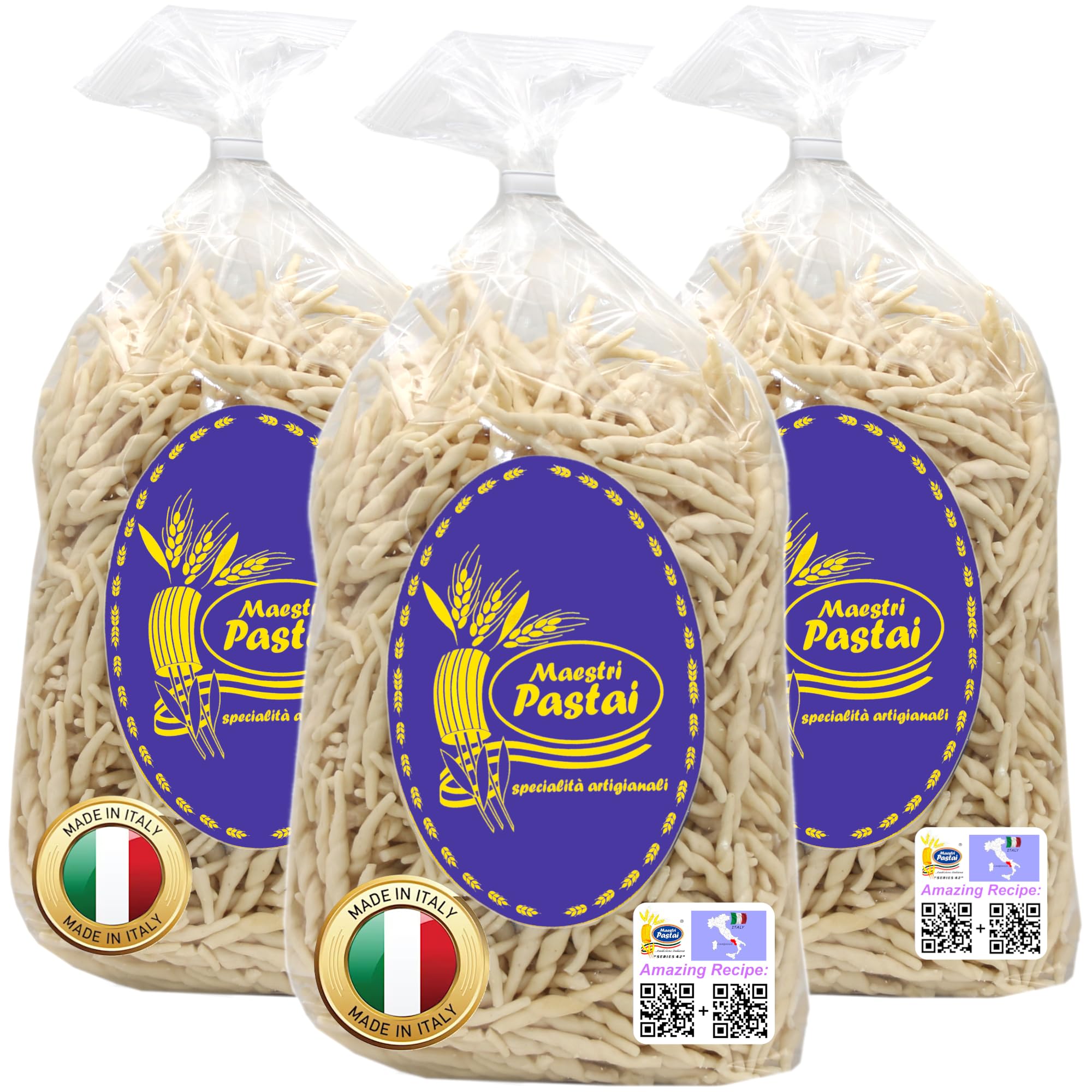 Maestri Pastai, Gourmet Trofie Italian Pasta (Ligurian Twisted Pasta), (Pack of 3), Special "Series 42", Premium Quality Imported from Mercato San