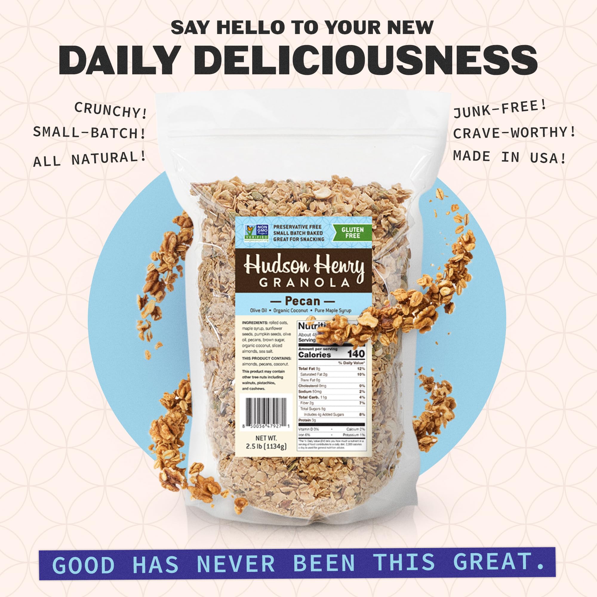 Hudson Henry Maple Pecan Coconut Granola | Gluten Free Granola with Nuts & Seeds | Vegan, Non-GMO & Small Batch Baked with Pure Maple Syrup & Extra