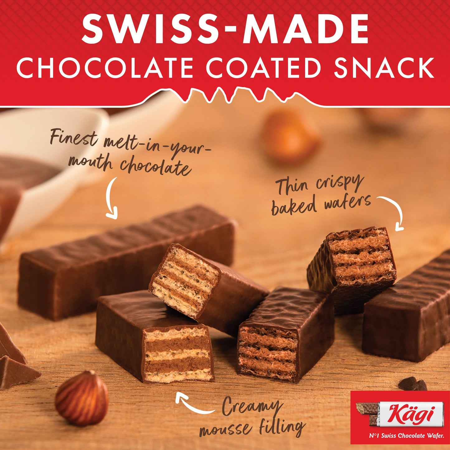 Kägi Swiss Chocolate Covered Wafers Assorted Bag - Crispy Coated, Individually Wrapped Mini-Mix of Classic, Dark & Hazelnut Flavors, 500g Bag