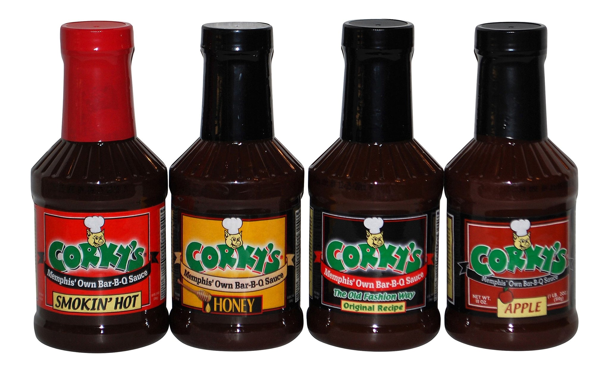 Ultimate Corkys Bar-B-Q Sauce Variety Bundle - 4 Items: 1 of Each Flavor - Smokin Hot, Honey, Original, Apple