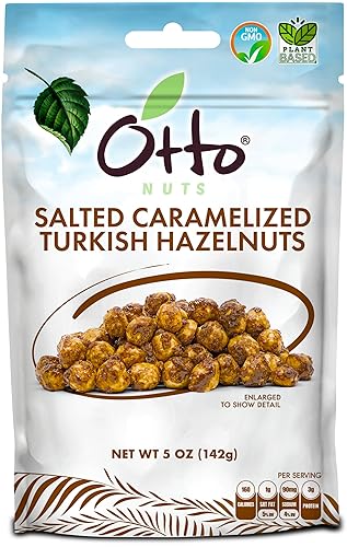 Otto Nuts - Salted Caramelized Turkish Hazelnuts, Non-GMO Naturally Vegan Snack, Good Source of Protein | 5 OZ with Resealable Bag