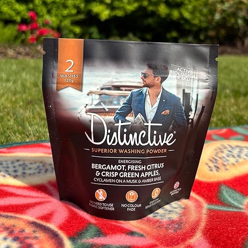 Mini Washing Powder Pack Perfect for Travel/Machine Washing/Soak Clean Hand Washing/Energising Bergamot and Citrus Fragrance/By Distinctive