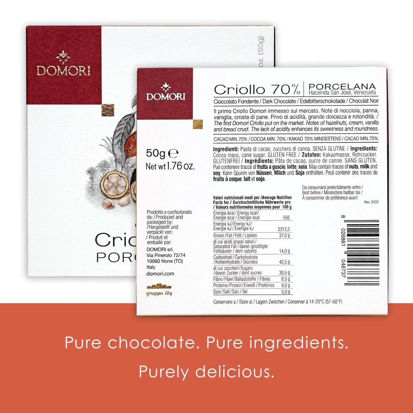 Domori Porcelana 70% Dark Chocolate 5 Pack - Italian Chocolate - Bean-to-Bar, Direct Sourced - Gluten-Free, Vegan - Bundle