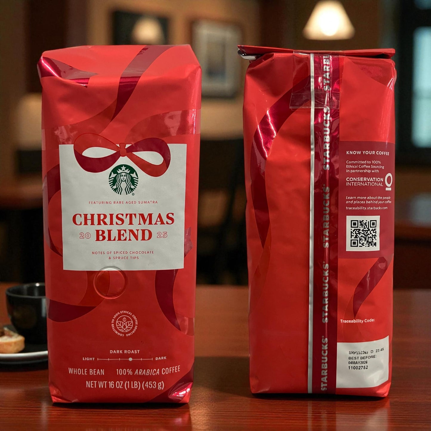 Starbucks Christmas Blend Whole Bean Coffee 16oz, Dark Roast 100% Arabica, Rich Spiced Chocolate & Spruce Notes, Limited Holiday Edition, Bold