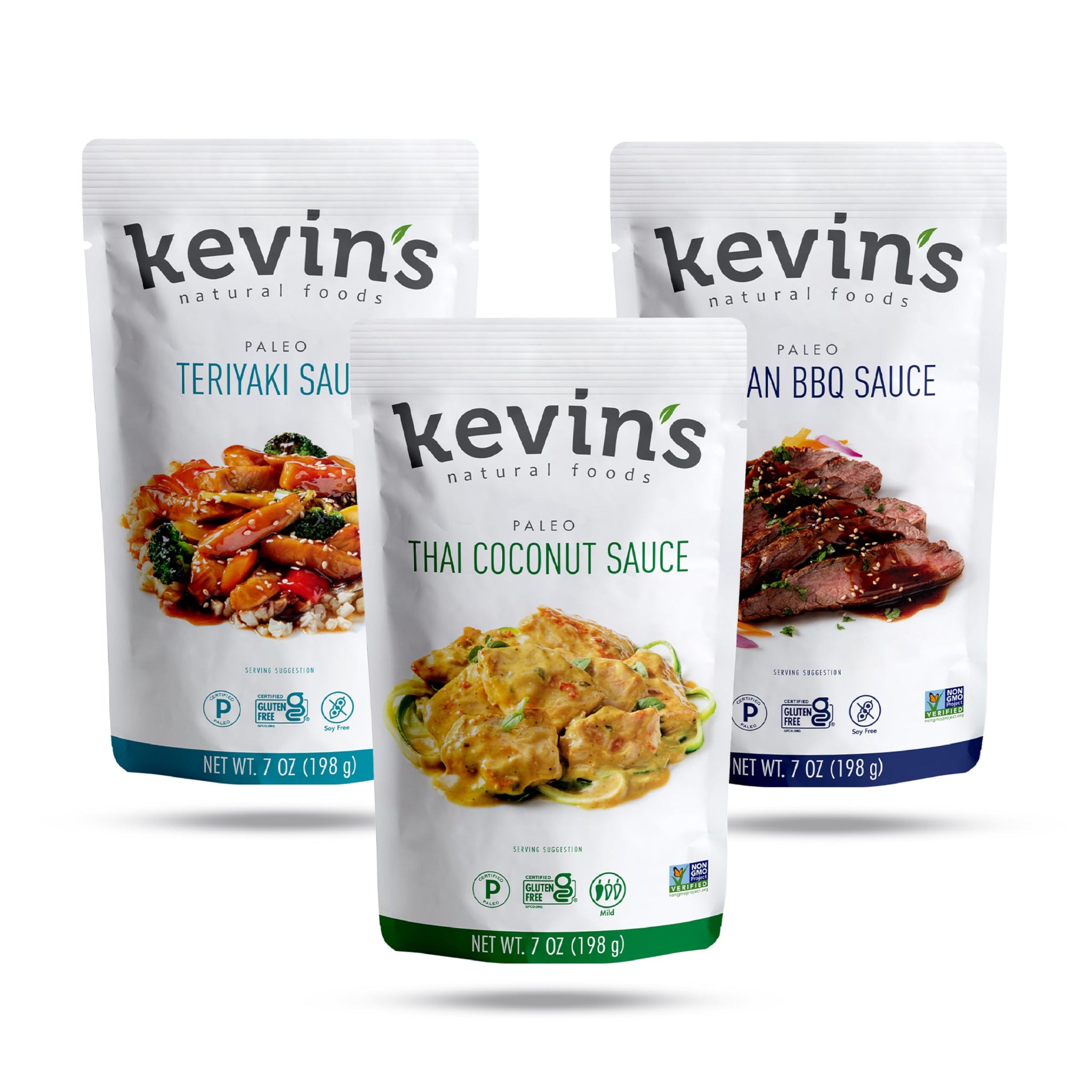Kevin's Natural Foods Paleo Simmer Sauce Variety Pack - Stir-Fry Sauce, Gluten Free, No Preservatives, Non-GMO - 3 Pack (Teriyaki/Thai Coconut/Korean