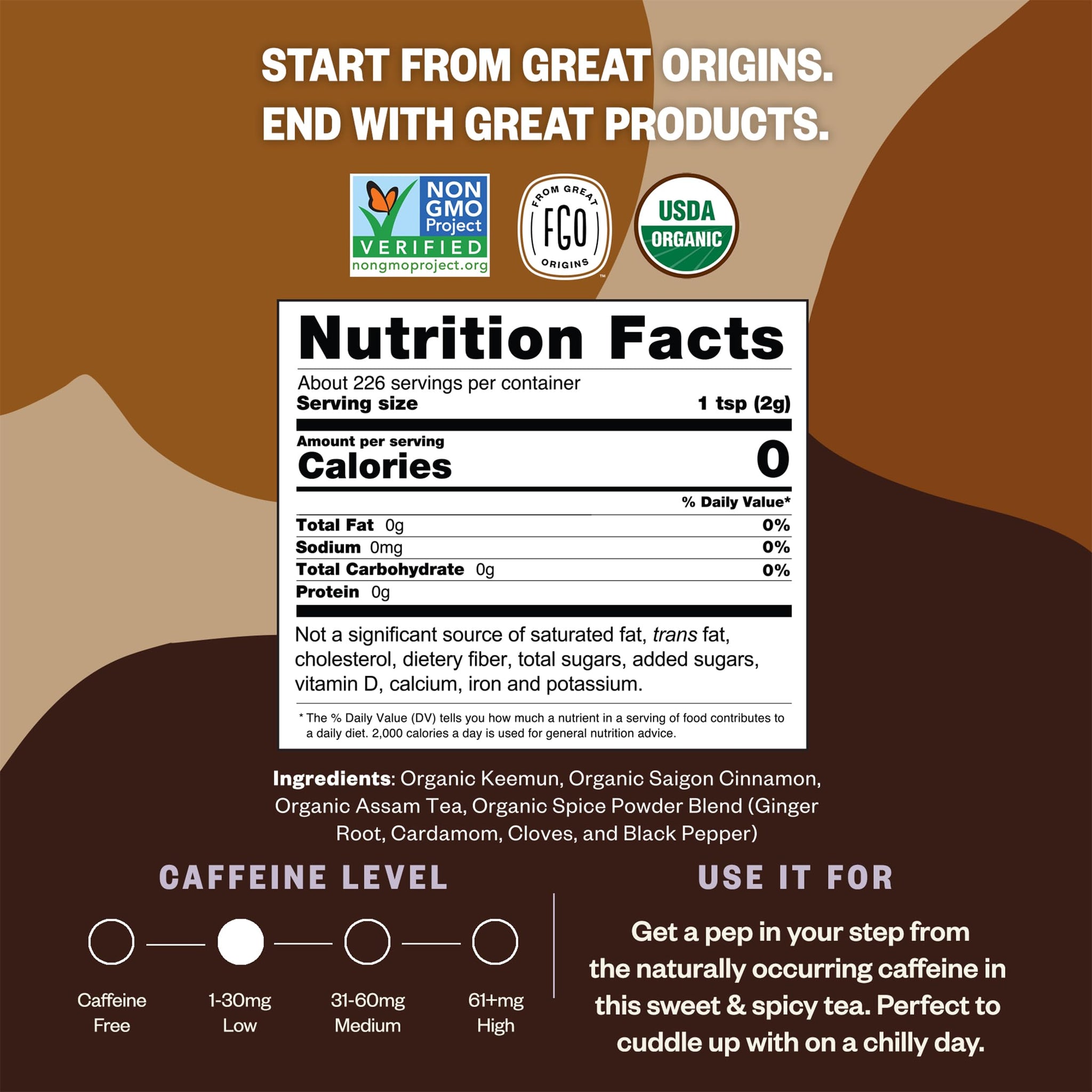 FGO Organic Chai Tea, 16 Ounce Loose Leaf Bulk Resealable Bag, Packaging May Vary (Pack of 1)