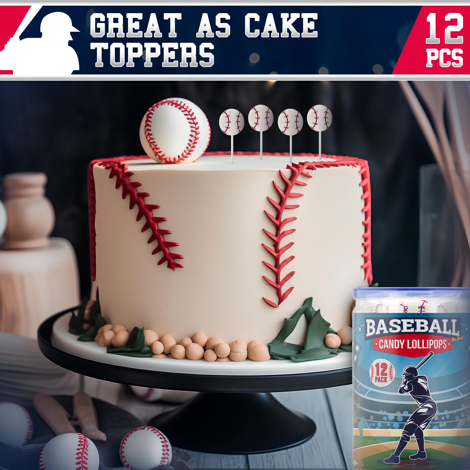 Baseball Lollipops 12pk- Baseball Sucker Lollipops Baseball Candy As Baseball Party Favors & Baseball Goodie Bags - Baseball Snacks,Baseball Favors