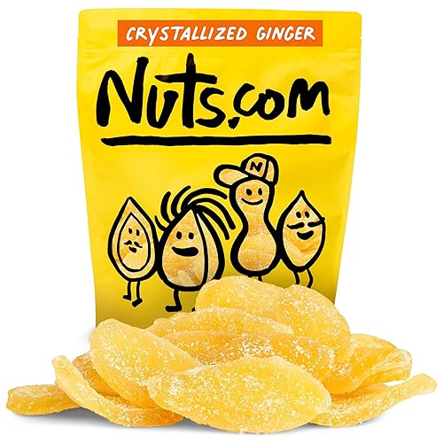 Nuts com Crystallized Ginger Pieces - Premium Crystallized Ginger Slices - Spicy & Sweet Candied Ginger Pieces - Dried Ginger Chunks, Root - Digestive