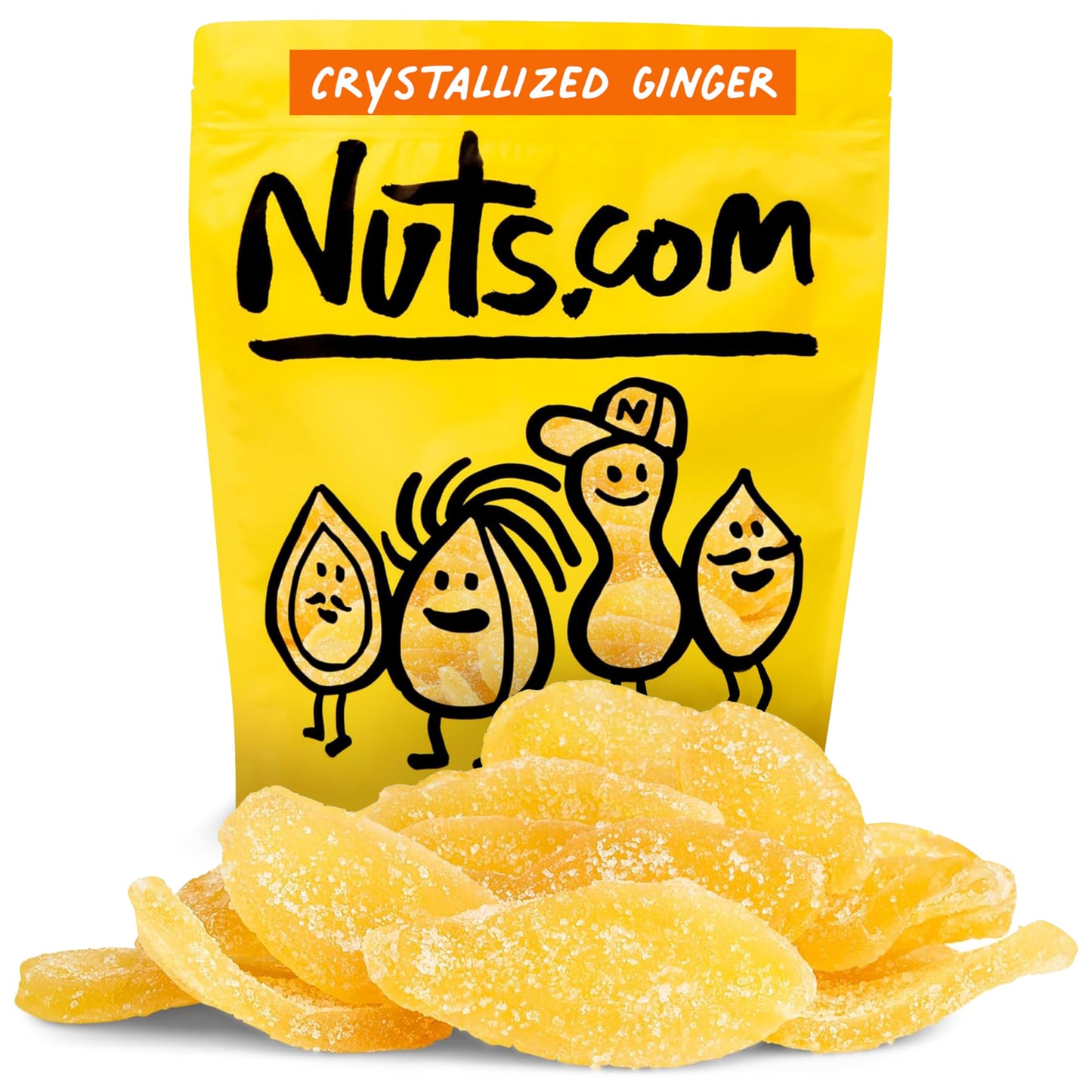 Nuts com Crystallized Ginger Pieces - Premium Crystallized Ginger Slices - Spicy & Sweet Candied Ginger Pieces - Dried Ginger Chunks, Root - Digestive
