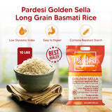 Pardesi Golden Sella Basmati Rice 10LB - Golden Sella Basmati for Biryani, Pulao & Everyday Rice | Halal, Non-GMO | Premium Quality